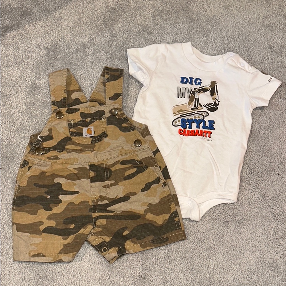 Carhartt Kids Camo Overalls and shirt set size 6 months